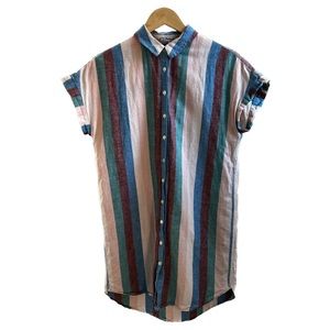 Madewell Rainbow Stripe Linen Shirt Dress Button Down